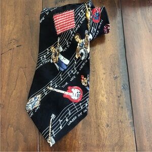 Nicole Miller Country Music Silk Tie Guitar Cowboy Hat Record Black Vintage 90s